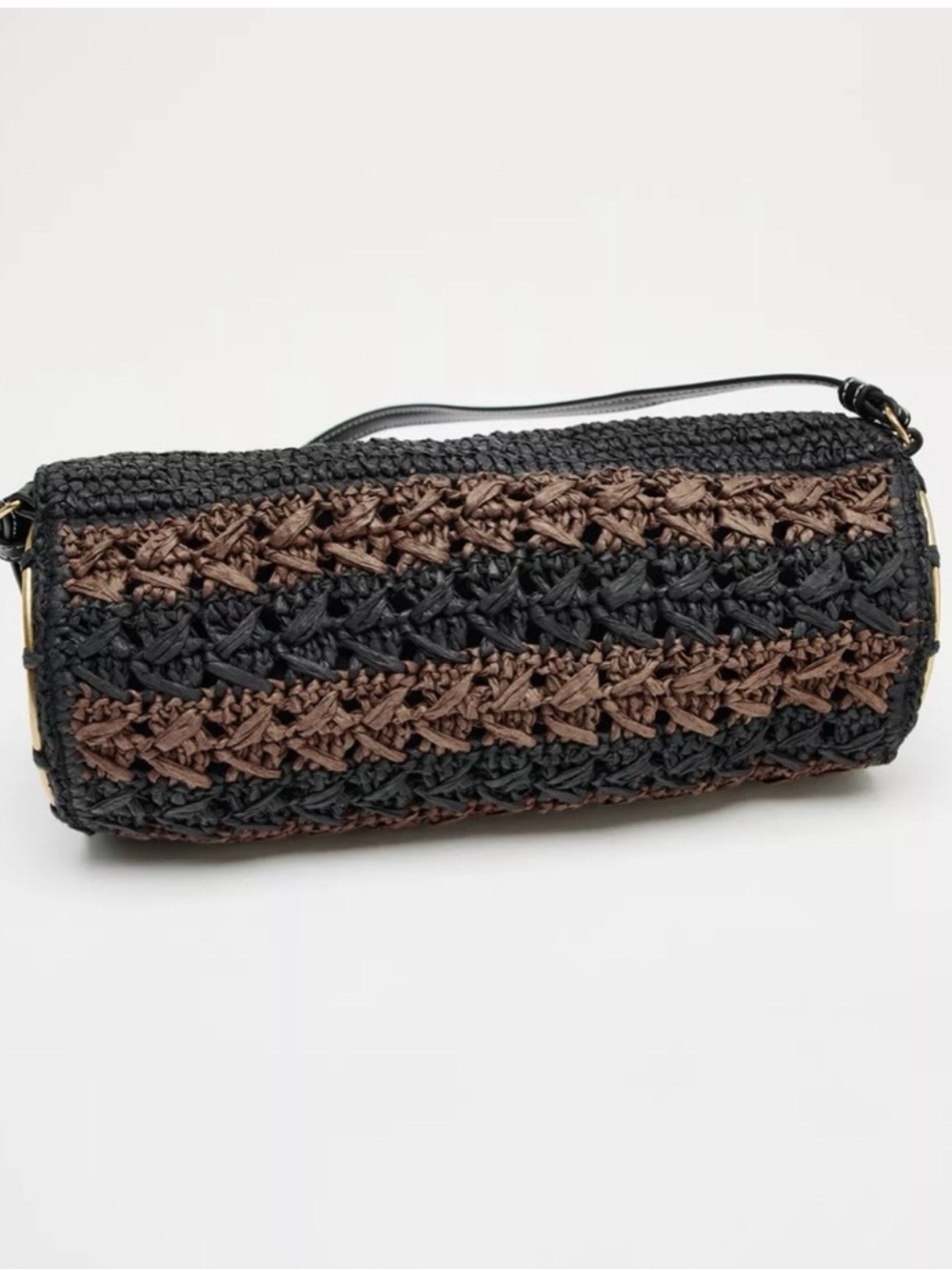 Zara Woven raffia braided Shoulder Bag - Black & Brown boho summer